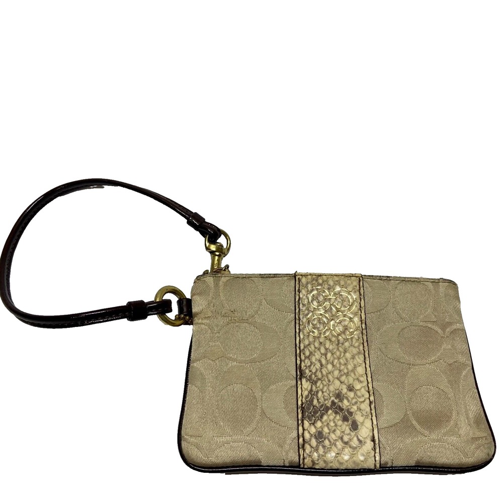 Coach Sutton Mini Coin Purse Embossed Python Corner Zip Signature C Wristlet GUC